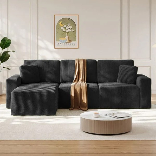 canapé modulaire velours côtelé noir