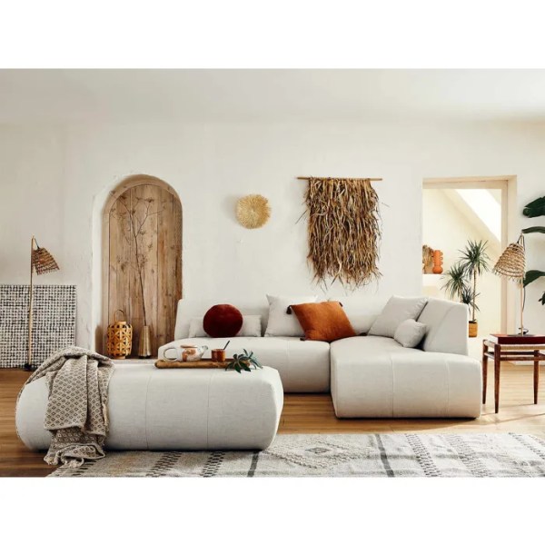 canapé modulable d'angle droit 5 places beige